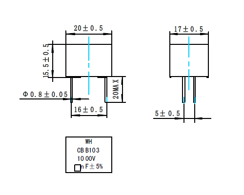 Outline drawing of cbb101 / 103 metallized polypropylene film fixed capacitor